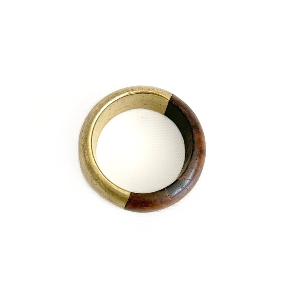 vintage | 60s 70s handcrafted bohemian lightweight wood brass inlay bracelet